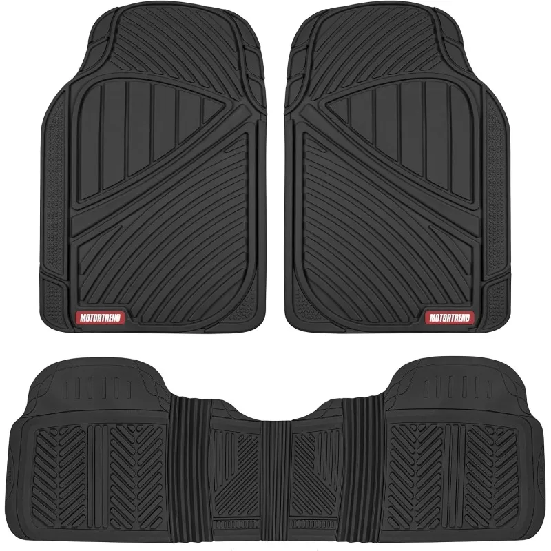 FlexTough Performance All Weather Rubber Car Floor Mats - 3 Piece Floor Mats Automotive Liners for Cars Truck SUV