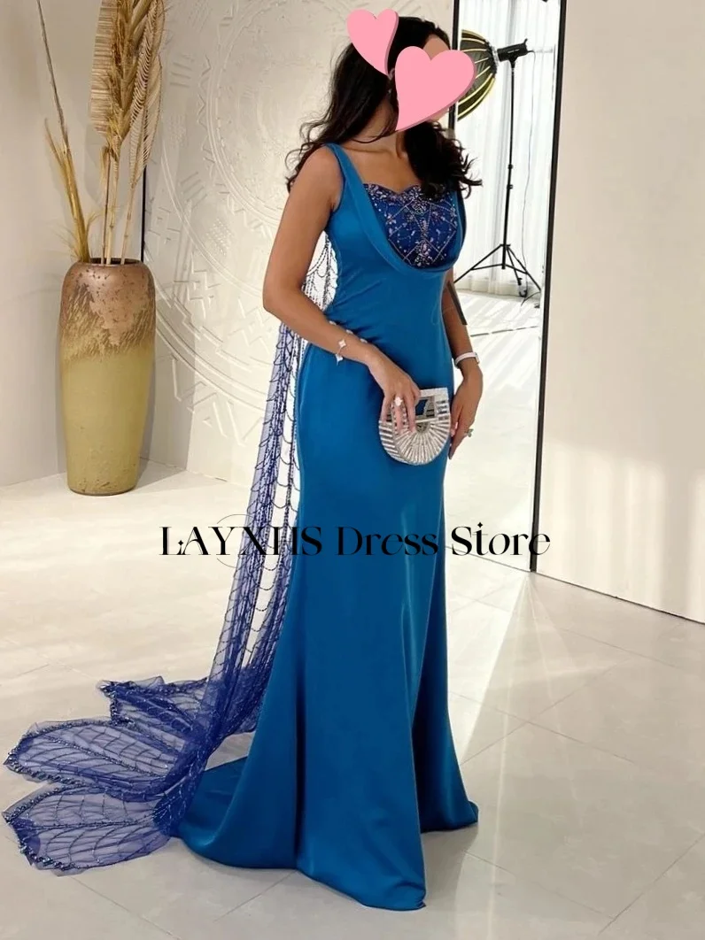 LAYXHS Wunderschöne Abendkleider mit quadratischem Ausschnitt, Meerjungfrau, Spitze, Perlen, mit Schal, Ballkleid, individuell gestaltet