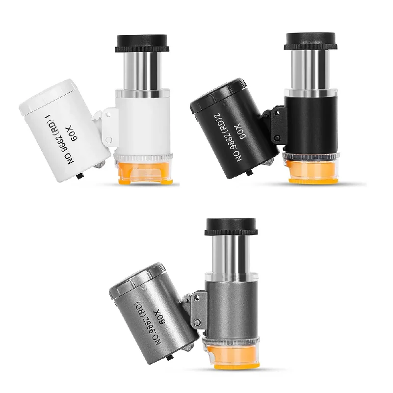 60x Portable Magnifier Handheld Identification Microscope 3 LED Lights Silver Dollar Antique Printing Identification