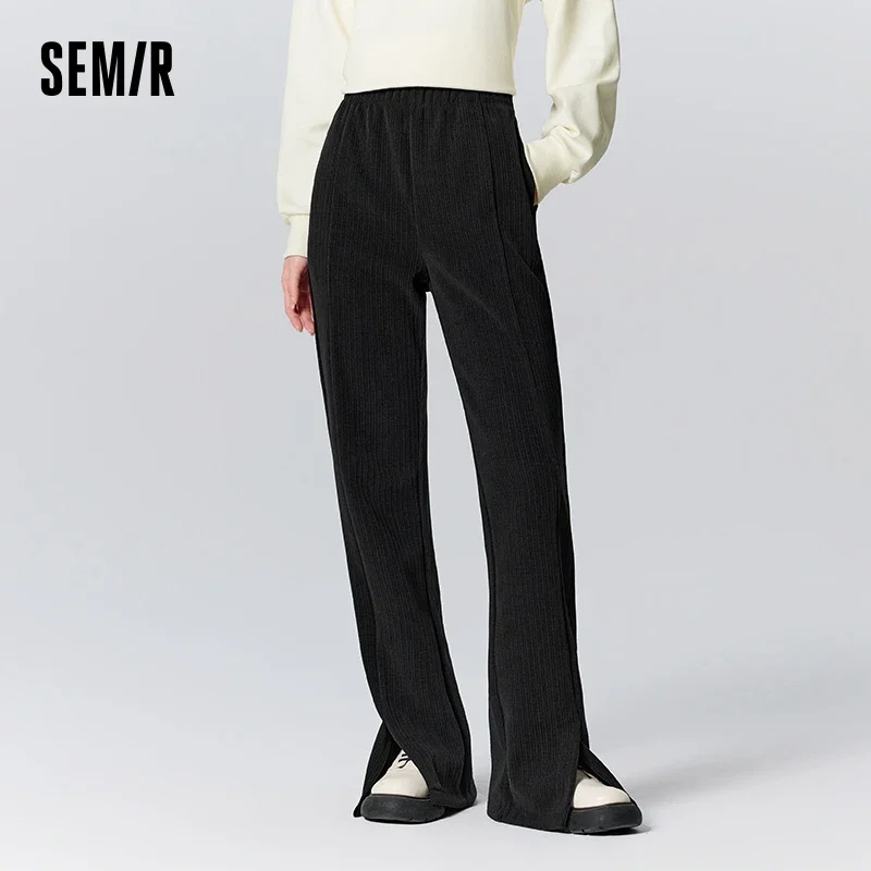 Semir Casual Pants Women Slit Texture Trousers Simple Temperament 2023 Winter New Versatile Black Bell-Bottom Pants