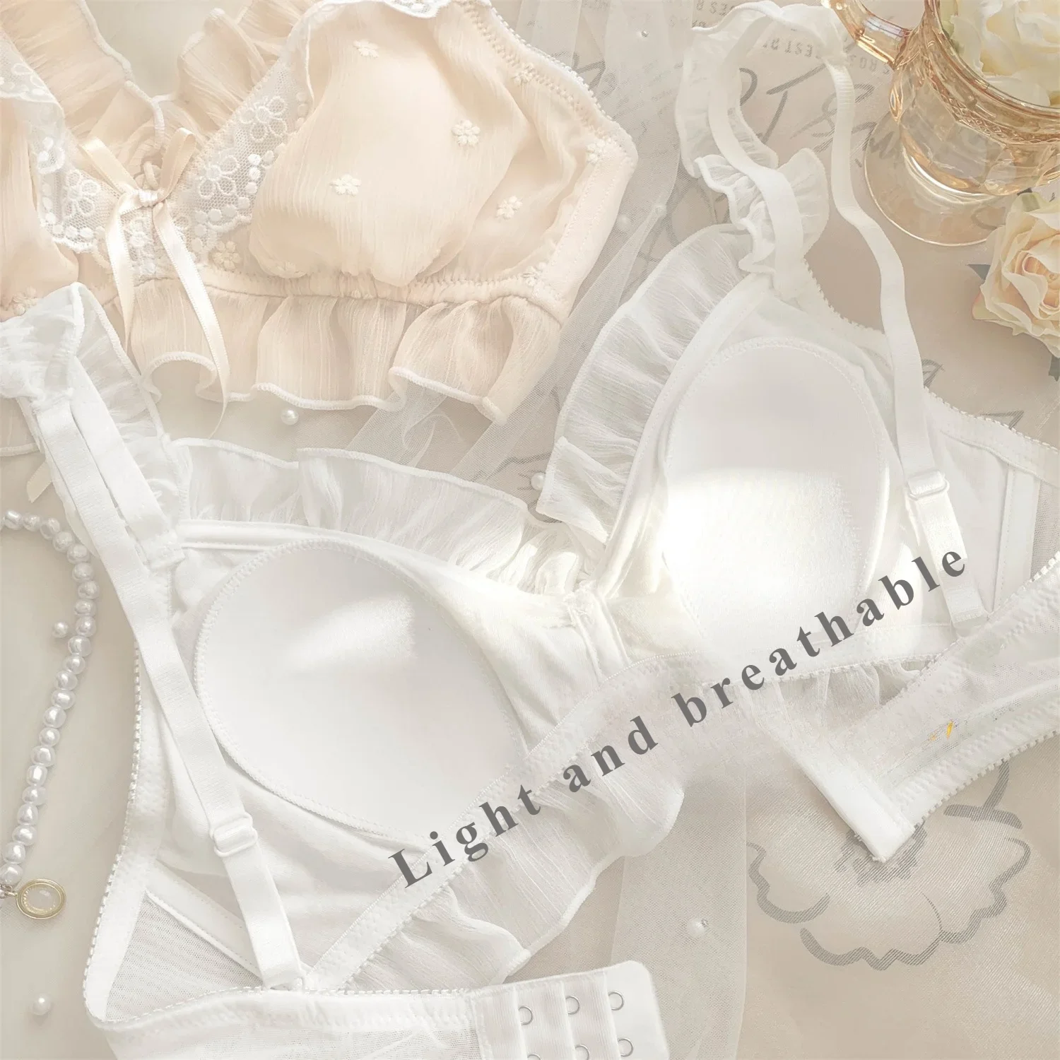 Dámské spodní prádlo čistě bílé nové japonské dívčí podprsenky Brassreie Sweet Lace Pure Desire Thin Section Without Steel Ring Bra - náhled 3