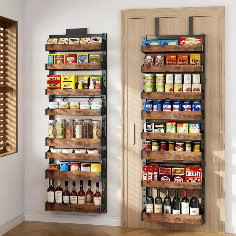 

Over-The-Door Pantry Organizer, Heavy-Duty Metal, Wall Mount Spice Rack, Adjustable Basket, Back o Door Storage, Kitchen Cabinet