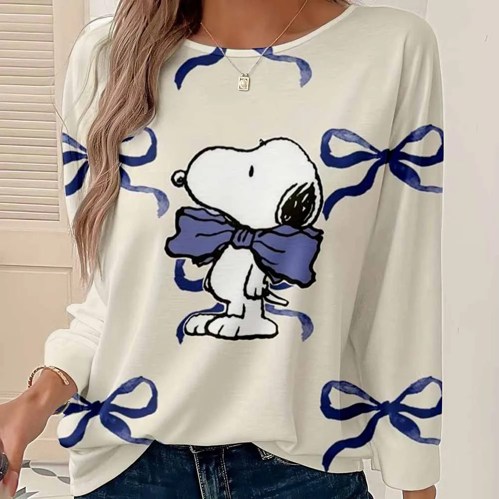 

Летние модные женские футболки с круглым вырезом и длинными рукавами с принтом снупи Y2K, повседневные топы, женская одежда, пуловер в стиле Харадзюку