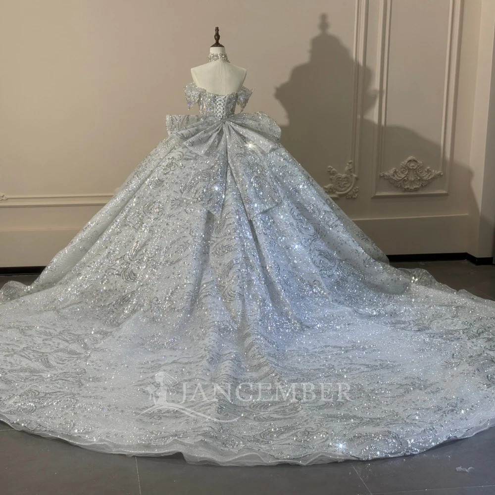 Customized Elegant Short Sleeve Wedding Dresses With Bow Lace Ball Gown Bridal Gown Scoop Princess Dress Vestido De Novia