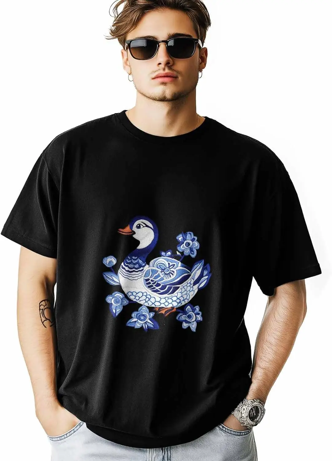 

Mens T-Shirts, Blue Duck Floral Mens Graphic T-Shirts/Workout Shirts, Classic Tees Men/Boys/Teen