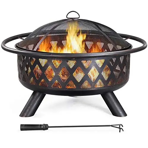 Fire Pit 36in Outdoor Wood Burning Fire Pits Wood Large Fire Bowl for Outside BBQ Bonfire Patio with Mesh Spark Screen