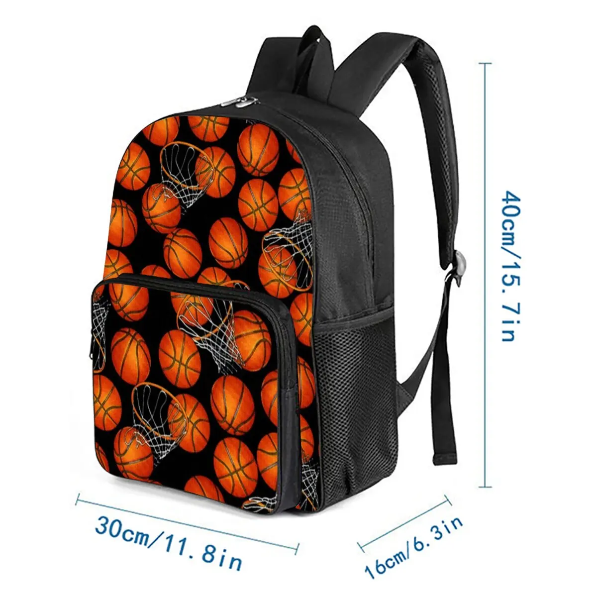 Basketball Patten Square Front Pocket Backpack Zipper Large Capacity for Boy/Girls Best Gift 2D Cartoon Children's School Bag