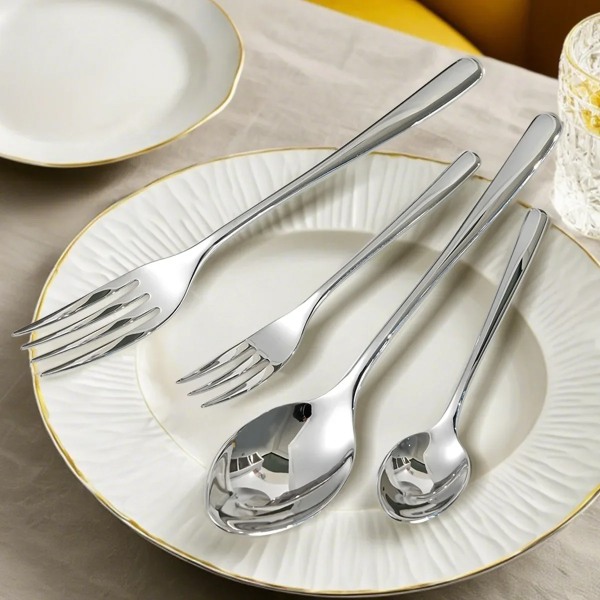 New Luxury Cutlery 18/10 stainless steel 304 Flatware Set For 6 Dinnerware Set Silver Drop Shipping