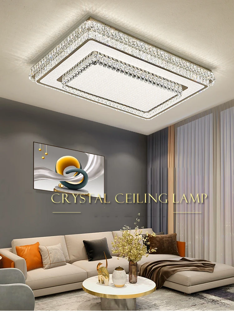 Modern Rectangle Led Crystal Ceiling Lights Living Room Decoration  De Techo Bright Luxury Lamps