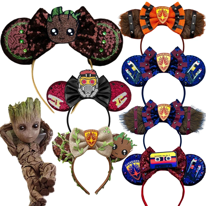 

Disney Guardians Of The Galaxy Headbands Girls Sequins Bow Grogu Ears Hair Bands Kids Rocket Raccoon Hair Accessories Women Gift