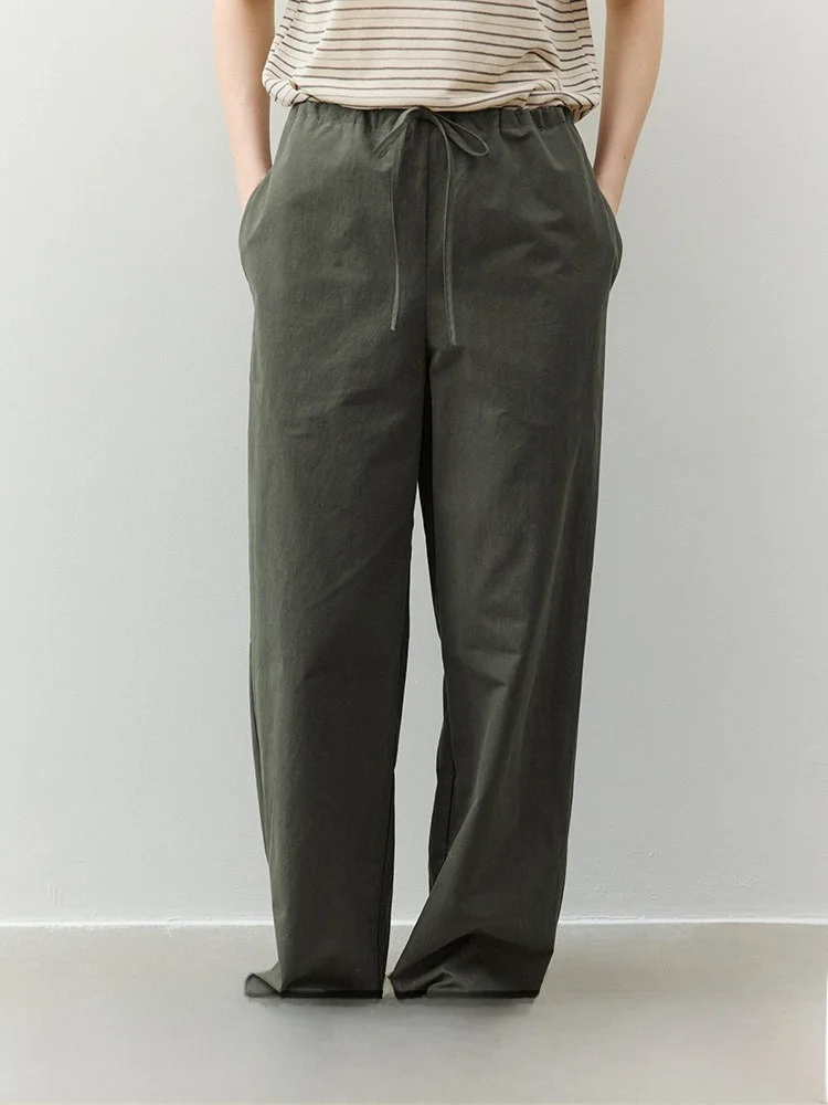 

Простые свободные брюки прямого кроя с эластичным поясом на шнурке, летние, в новом стиле, для повседневной носки, широкие, длинные, для женщин