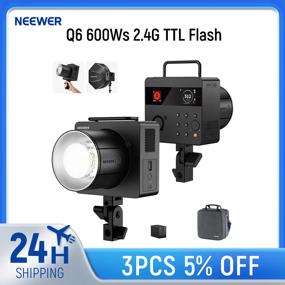

NEEWER Q6 600Ws 2.4G TTL Outdoor Studio Flash with App Control, 1/1 to 1/512, 1/8000 HSS 3000mAh Strobe Light Photography