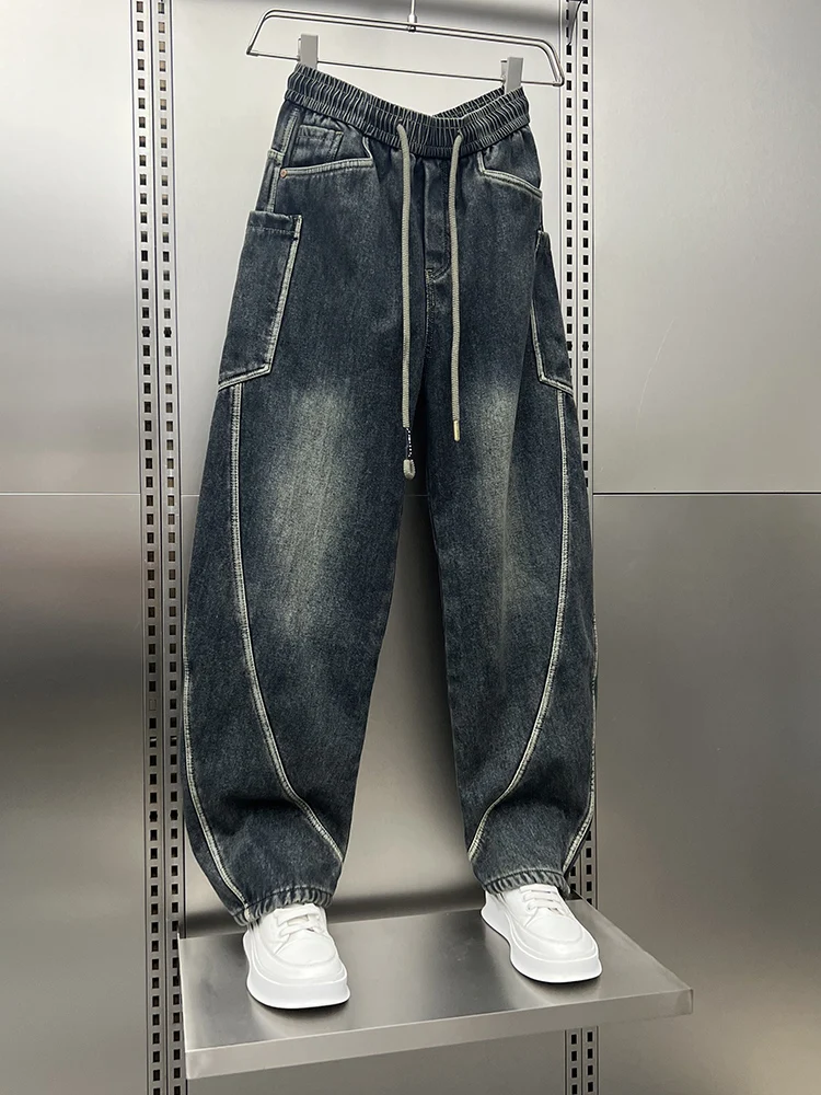 

American Retro Men's Jeans Spring Autumn Loose Wide Leg Casual Long Pants Trousers Comfortable Wear Resistant mid Waist