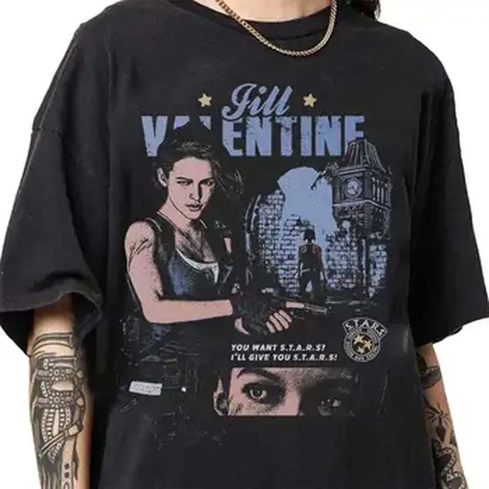 Jill Valentine and Carlos Oliveira Resident Evil T-shirt For Men Women 100% Cotton T Shirts Short Sleeve Tops J186
