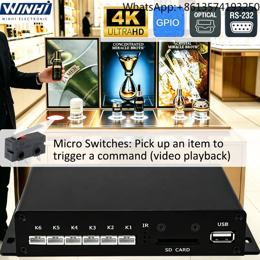 MPC1005 4K 12pcs Micro Switch Digital Signage Media Player Smart TV Box Support Automatically Play Video When Picking up an Item