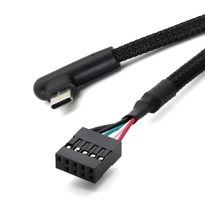 1pcs Motherboard USB 9-pin Header to Type-C Cable Shielded for Reliable Transmission Mesh Line for Motherboard Adapter 60cm
