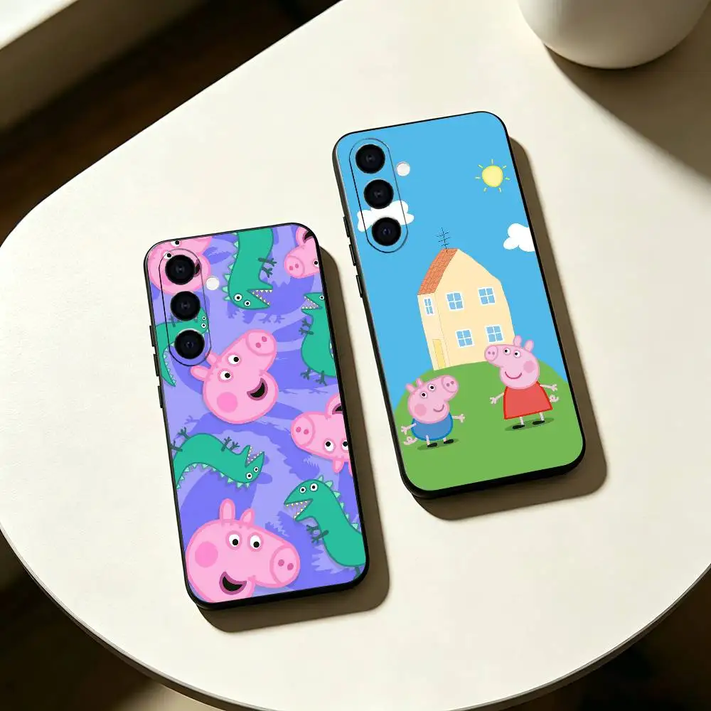 Capa de telefone infantil com animação P-Peppa Pig para Samsung Galaxy A73, A72, A71, A70, A53, A52, A51, capa preta de silicone macio