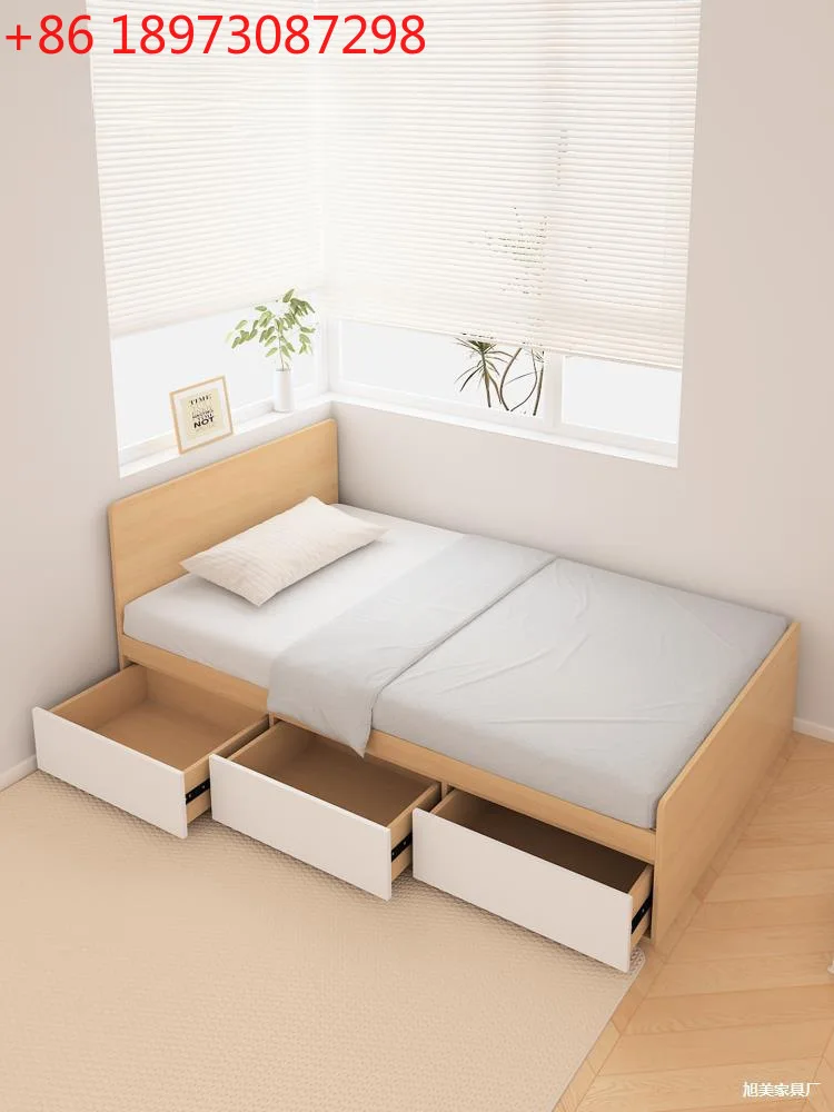 Simple modern multi-functional storage bed pine row skeleton air pressure drawer bed high box bed