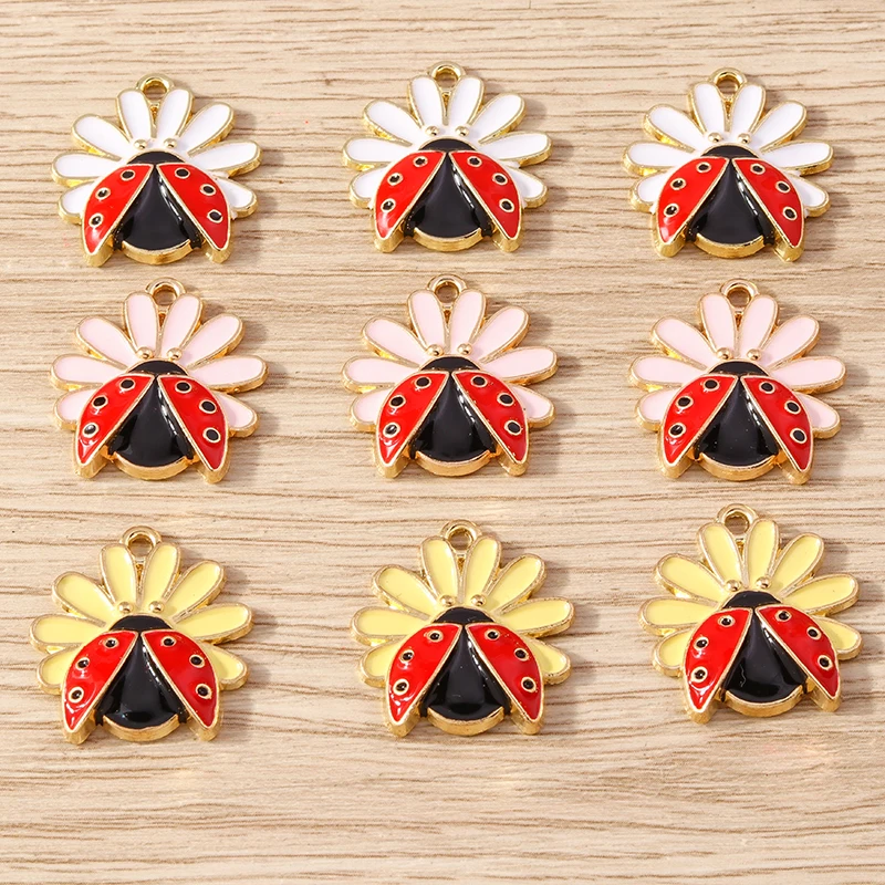 10pcs 21x21mm Cute Enamel Ladybug Charms Insect Animal Charms Pendants for Jewelry Making Earrings Necklace DIY Crafts Supplies