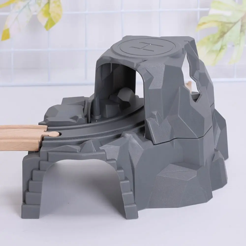 Simulation Wooden Track Tunnel Railway Educational Track Train Double Tunnel Gray Mountain Cave Wooden Track Train