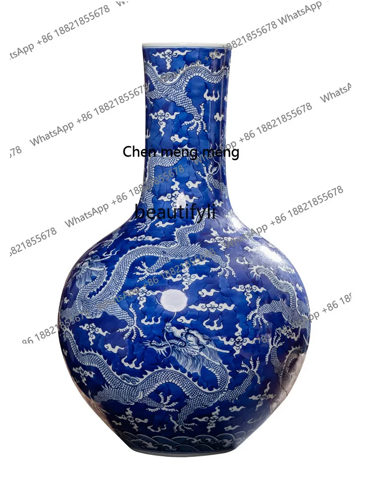 Ceramic Vase Kowloon Celestial Globe Vase Large Chinese TV Cabinet Living Room Decoration Blue and White Porcelain Decoration