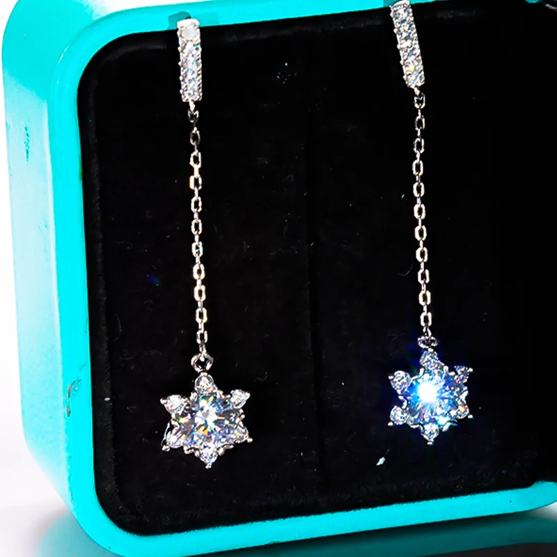 

Luxury Snowflake 1 Carat Moissanite Past Test Drop Earrings for Women s925 Sterling Silver Wedding Anniversary Gift Fine Jewelry