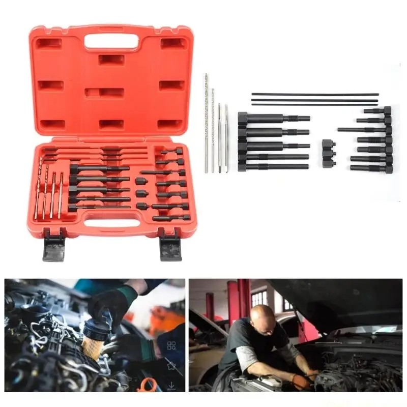 

A2BE 22Pcs/set Automobile Broken Glow Plug Electrode Removal Tool Broken Electrode Thread Glow Plug Repair Tool Accessories