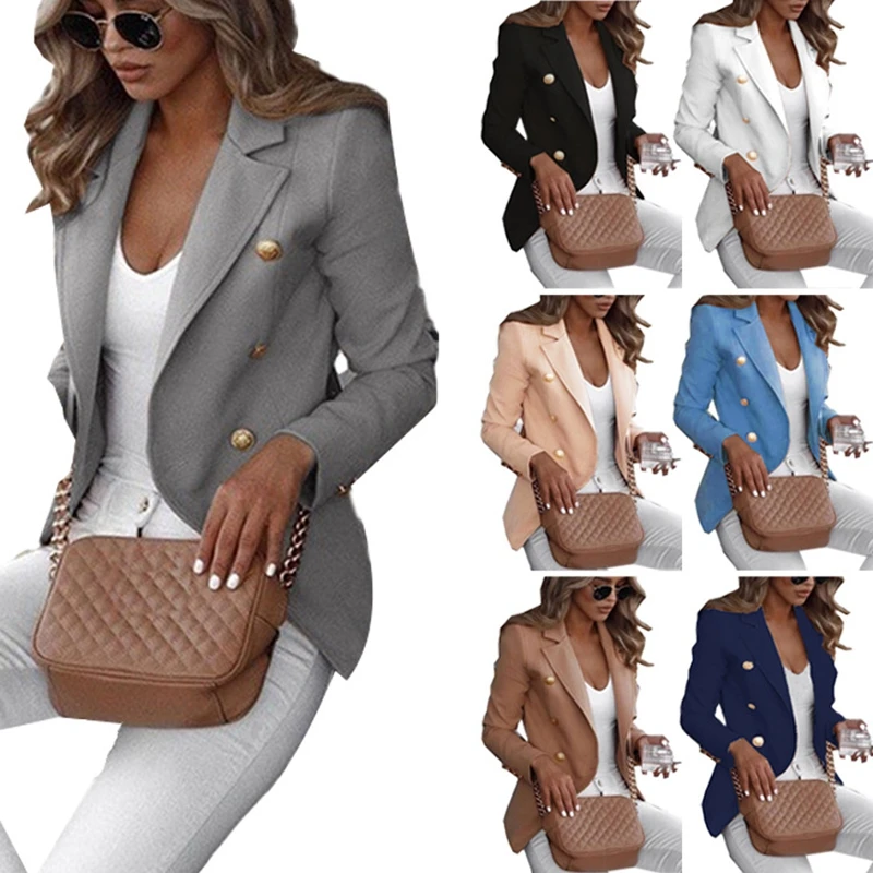 

Slim Fit Women's ort Jaet Coat Faion Office Wear Polyester Long Sve Button up Pure Color Commute Sle Suit