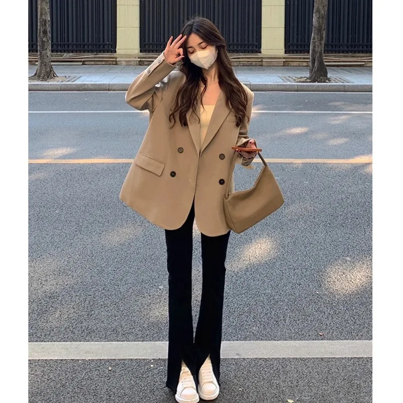 Women's Vintage Long Sleeve Elegant Solid Loose Coat Spring Fall Casual Oversized Suit Office Lady Work Minimalist Jacket