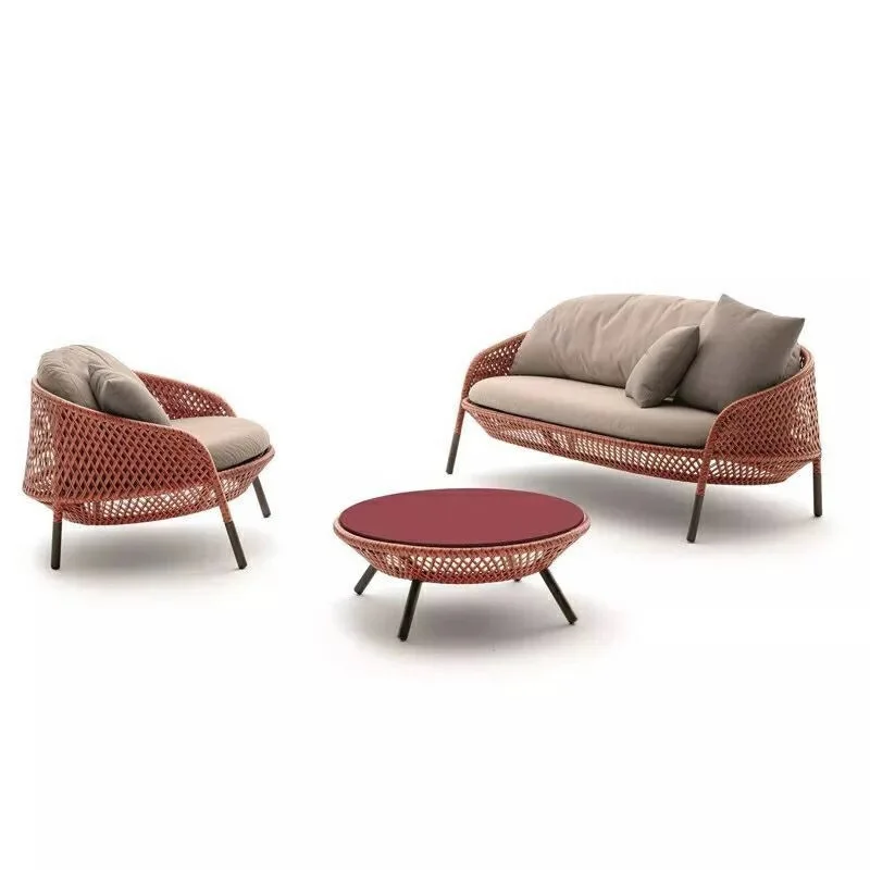 Outdoor rattan chair balcony coffee table combination homestay courtyard garden furniture villa open-air rain-proof dining