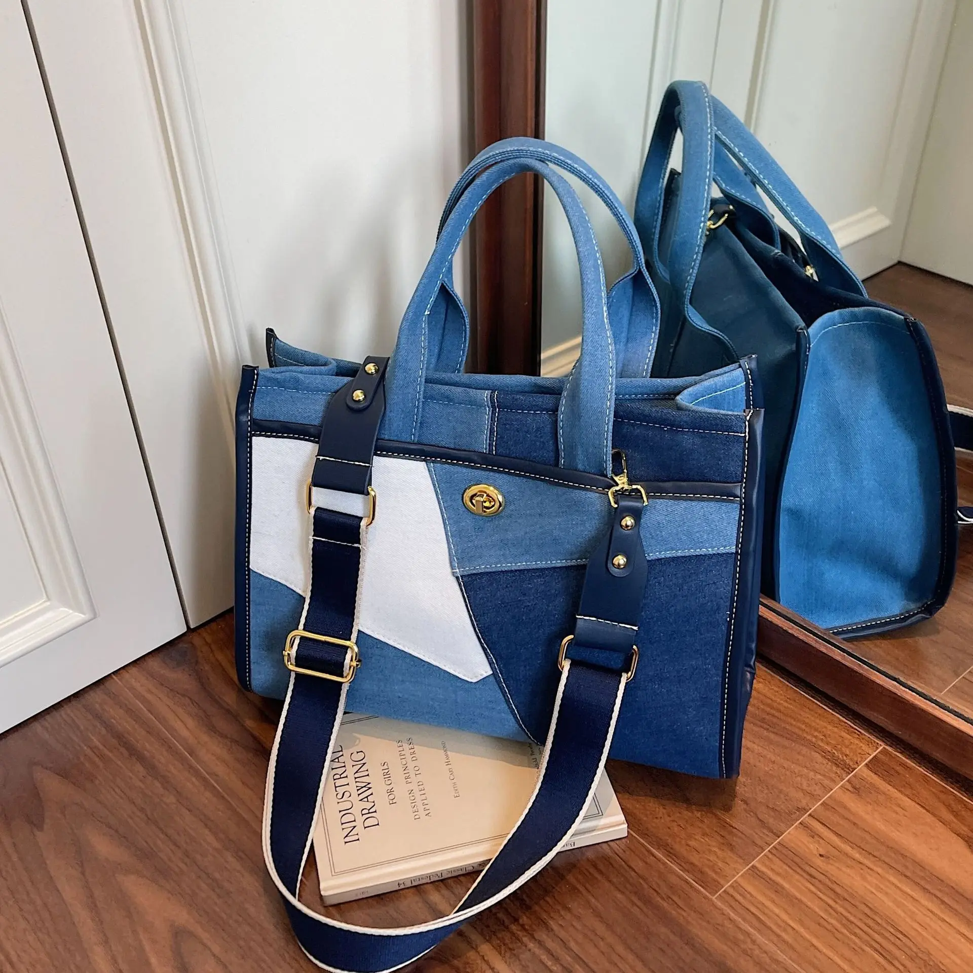 

Bag Women's New Trendy Splicing Canvas Handbag Fashionable Versatile Broadband Shoulder Messenger Bag