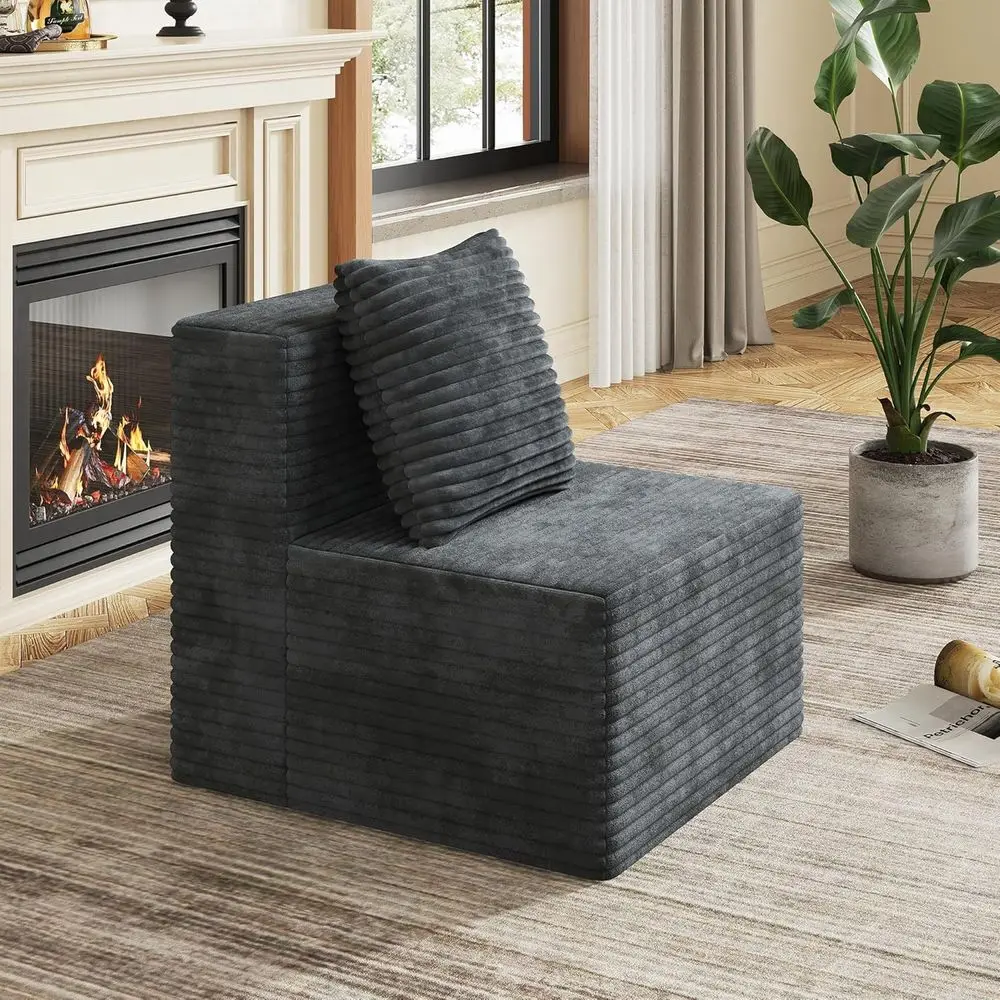 

32-inch Grey Corduroy Memory Foam Sectional Couch with Chaise and Armchair for Living Room