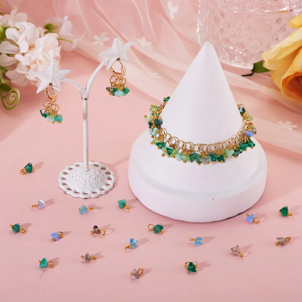 Pandahall 100pcs Triangle Electroplate Glass Charms with Brass Ball Head Pins For Necklace Bracelet Earring Jewelry Making Gift
