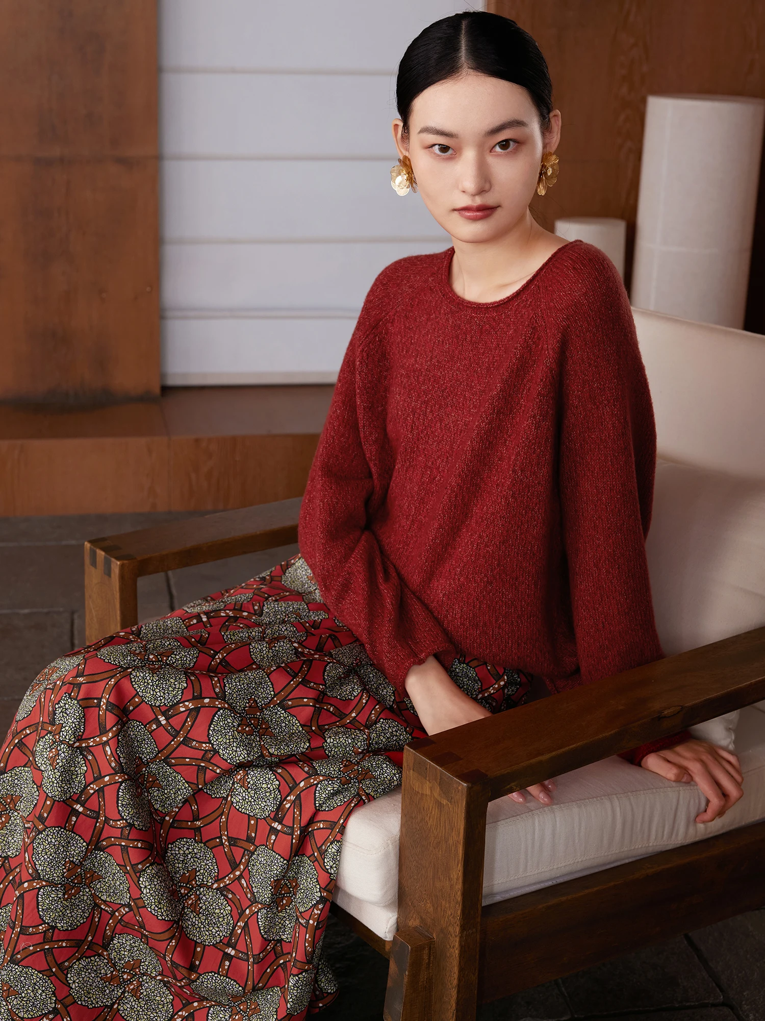 

Warm Woolen Knitted Sweater for Women round Ne Sl Roll Winter New Sle Soft Cotton Nylon Blend Comfortable Fit