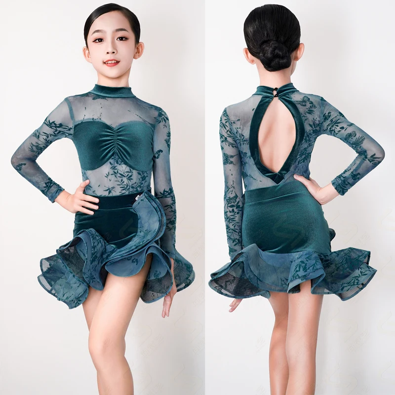 

Children Cha Cha Samba Latin Dance Costume Girls Salsa Latin Dance Dress Girls Ballroom Dress Standard Dance Skirt Dancing Dress
