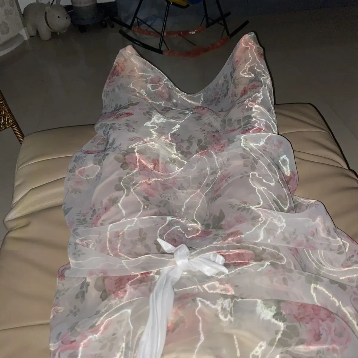 Glossy Liquid Water Gauze Organza Loose Maxi Dress Wrap Sexy Long Sleeping Bag