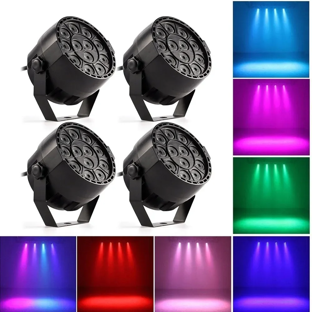 

4pcs LED Stage Light Lamp RGBW PAR Lights 12LEDs 12W Sound-activated Auto DMX512 Disco Light for DJ Party Wedding Club Pub KTV