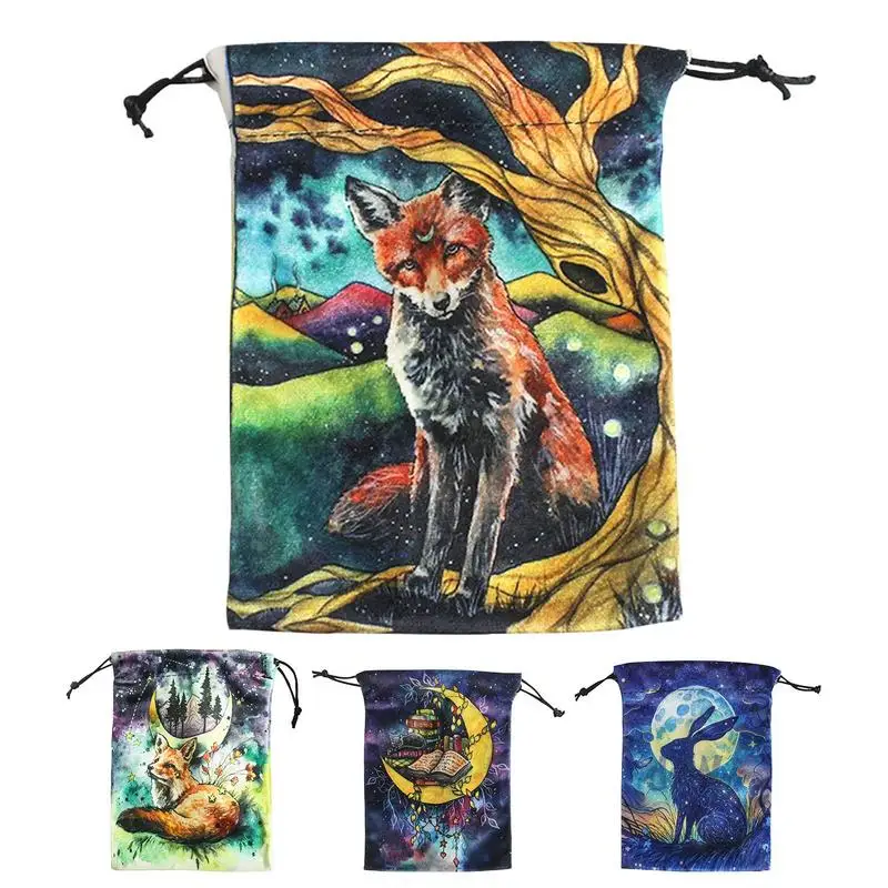 Velvet Tarot Bag Animal Print Tarot Card Bag with Drawstring Color Double Sided Gift Pouch Portable Velvet Bags for Tarot Cards