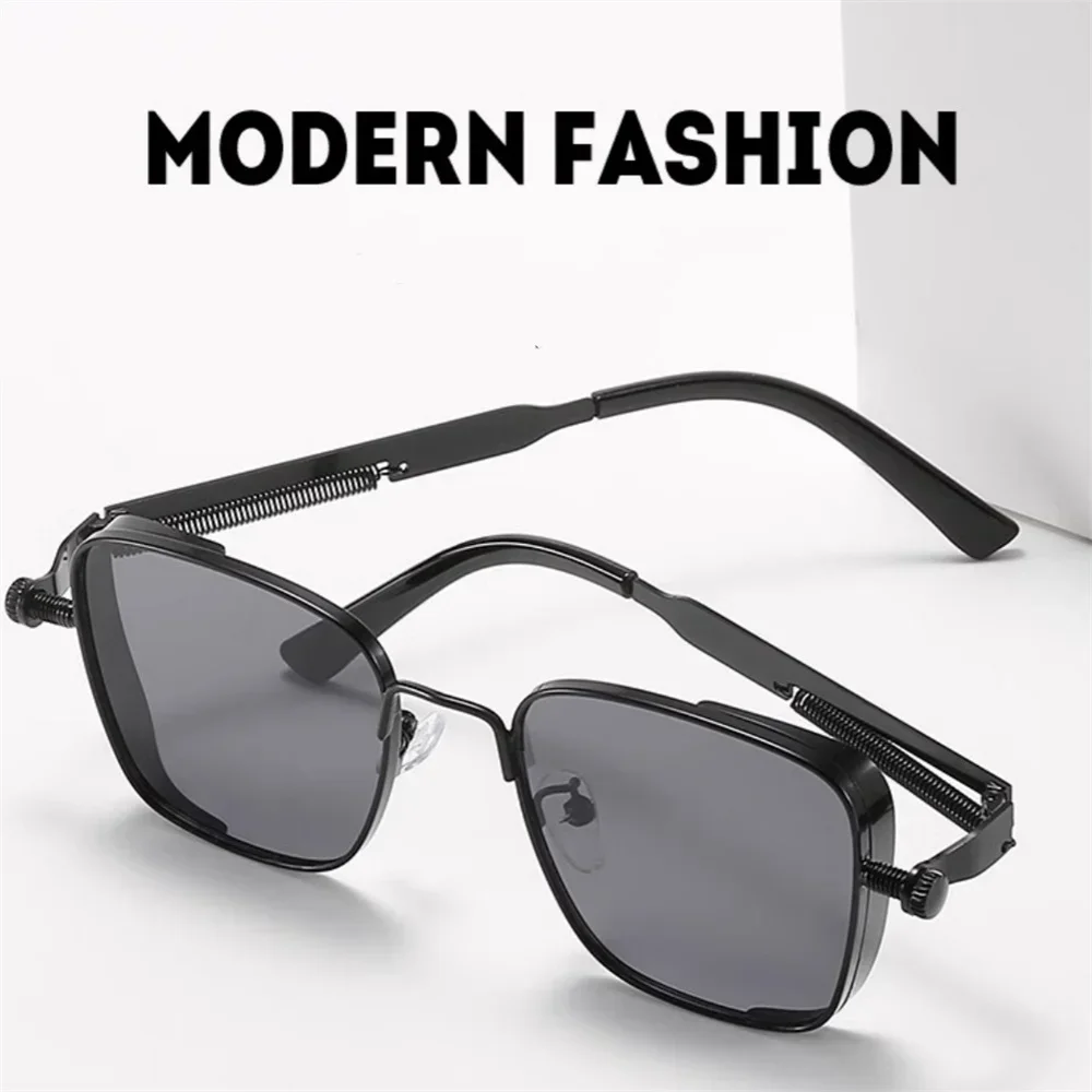 Men Driving Sunglasses Vintage Steampunk Square Sunglasses Metal Frame with Spring Hinges Women Eyepiece Trendy Driver Glasses - view 4