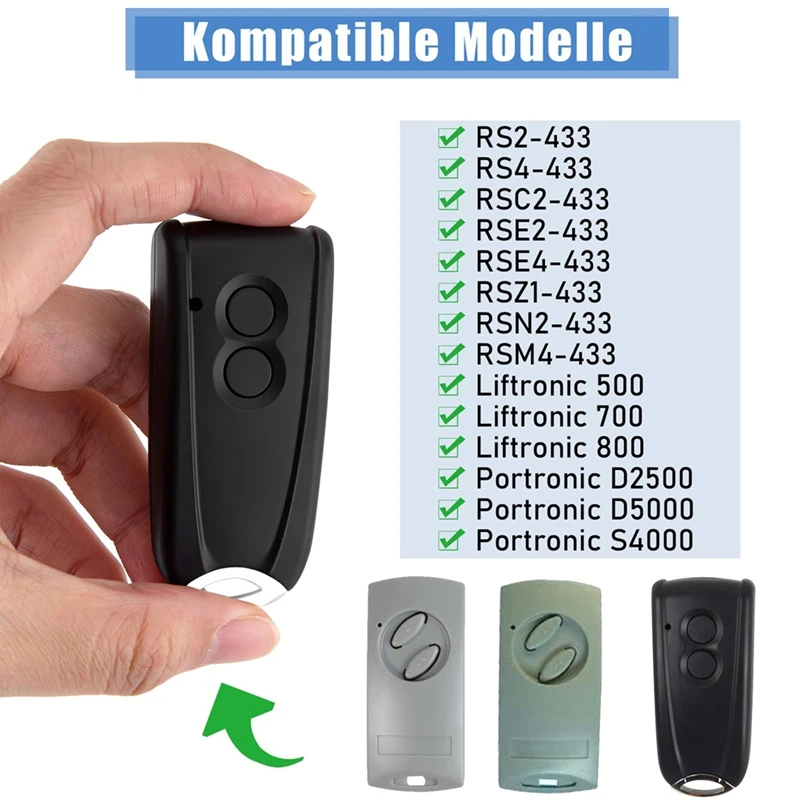 Top-2Pcs Garage Opener Remote Control For Ecostar RSC2-433 RSE2-433,RSZ1-433,Gate Handheld Transmitter For Hormann Liftronic