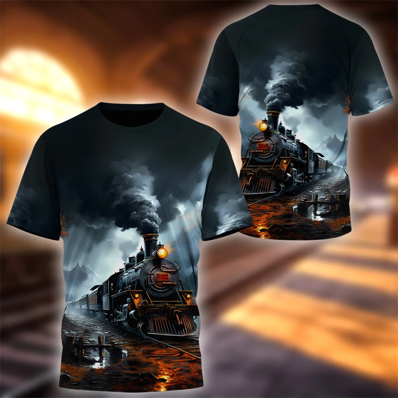 

Summer Men's T Shirt Train Printed Casual Short Sleeve 3d T-Shirts Fashion Streetwear O Neck Pullover Female Clothing Oversized