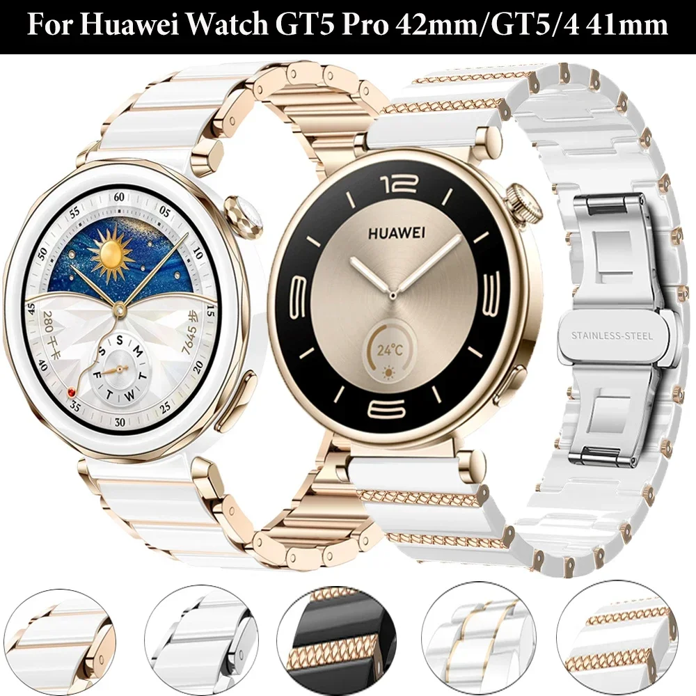 18mm Ceramic+Metal Strap For Huawei Watch GT5 Pro 42mm GT5 41mm Woman Luxury Bracelet Wristband For Huawei Watch GT4 41mm Correa