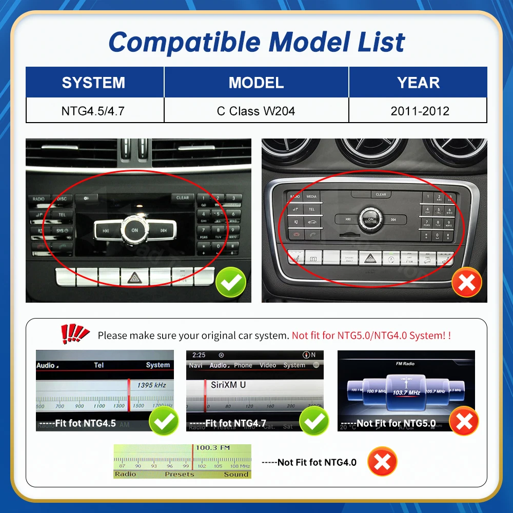 12.3 inch Road Top Touch Display Multimedia Player for Mercedes Benz C Class W204 2011-2012 NTG4.5 GPS Carplay Screen