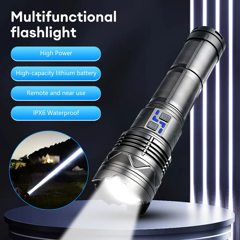 

Powerful 100W LED Flashlight USB Rechargeable Zoomable lamp Torch Emergency lantern Outdoor Camping Hunting Tactics Flashlight