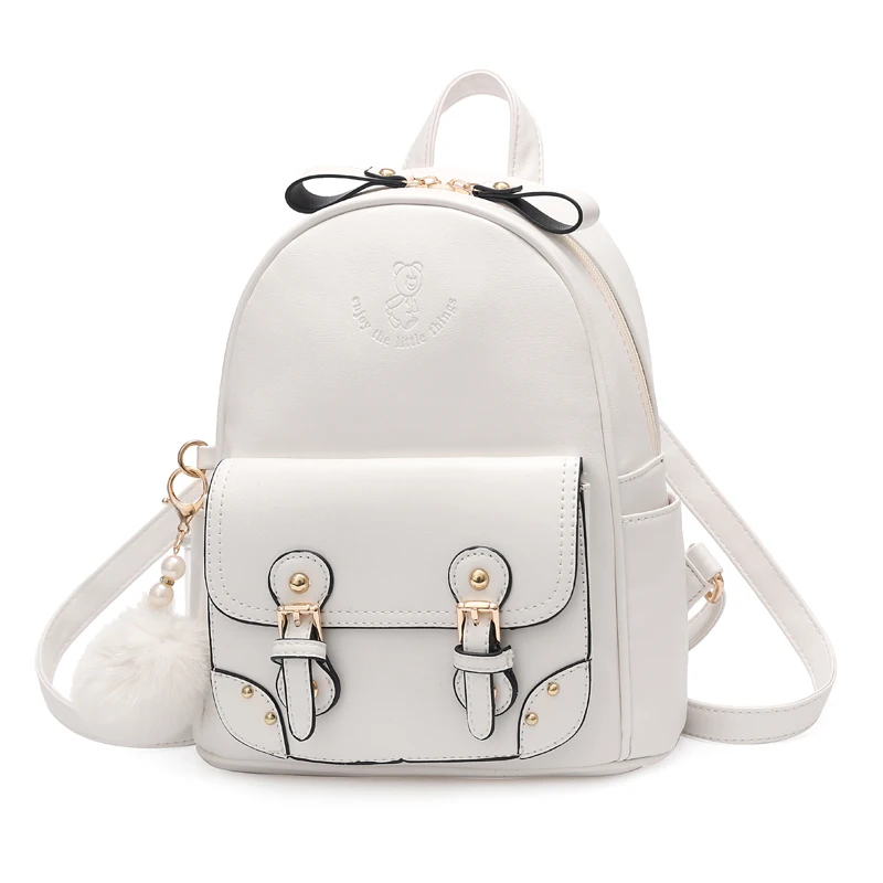 Zaino in rilievo con motivo a cartone animato, borsa per libri Colorblock di moda con decorazioni a sfera in peluche per le donne