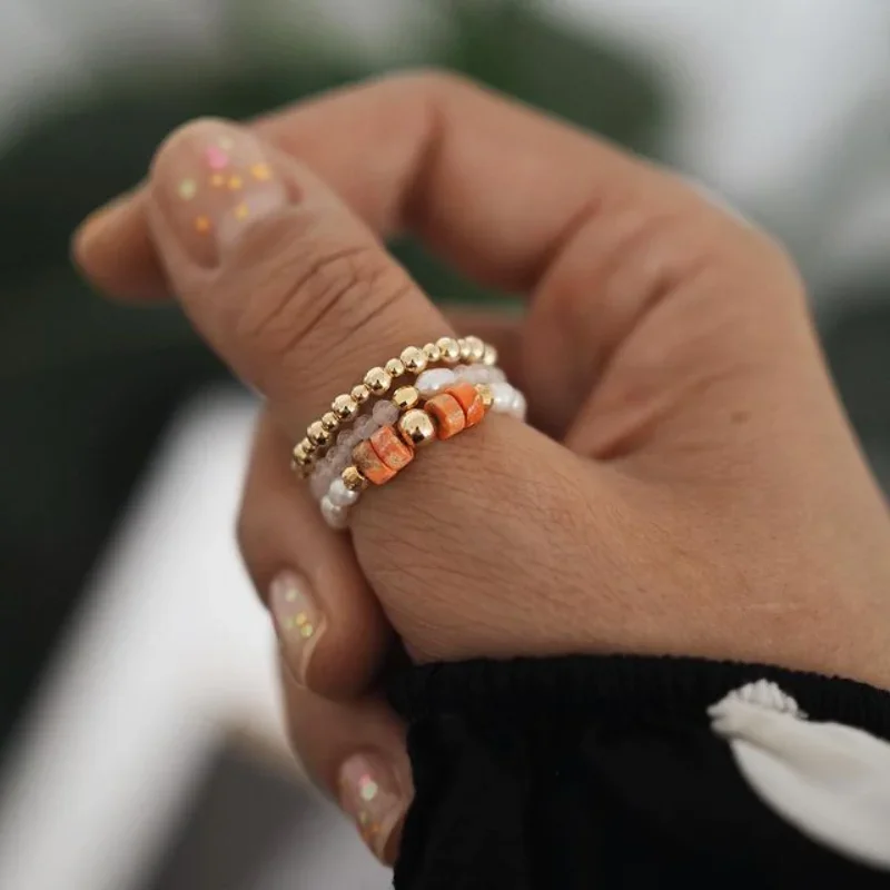 

Boho Freshwater Pearl Wedding Rings For Women Stainless Steel Beads Jewelry Fashion Handmade Natural Stone Ring Party