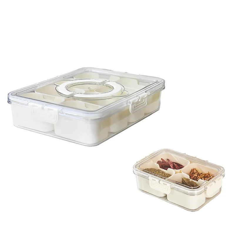 ABWR-Condiment Jars With Tray With Small Dividers Countertop Spice Organizer Kitchen Storage Container For Refrigerator