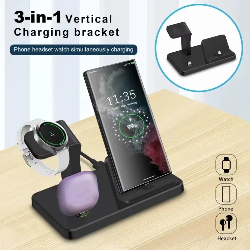 Type C Port 3 in 1 Wireless Charger Desk Charging Station Fast Charging Dock For Samsung S26 S25 S24 Watch 8-4 Buds Pro Series