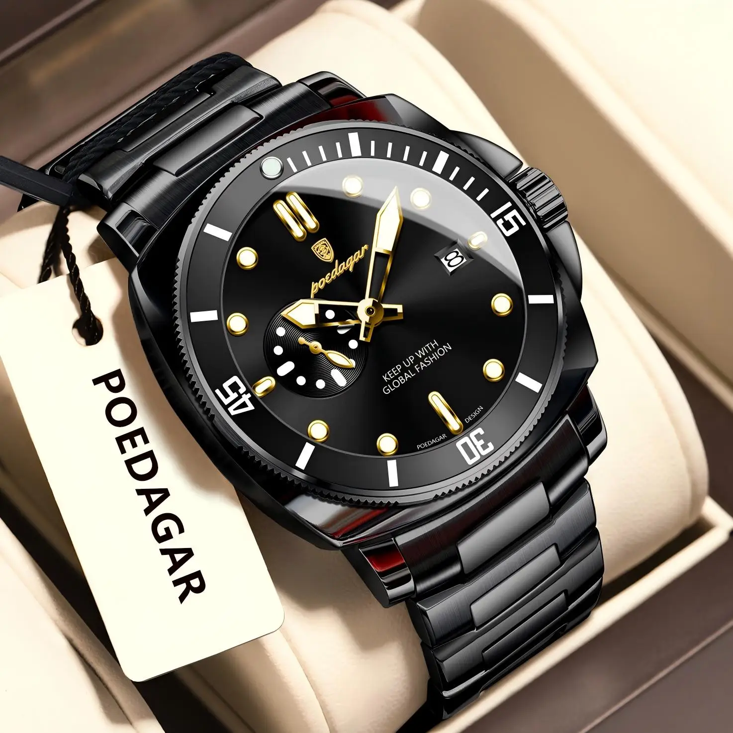 

POEDAGAR Лучшие роскошные часы для мужчин, водонепроницаемые оригинальные мужские часы со светящейся датой, классические кварцевые мужские наручные часы из нержавеющей стали