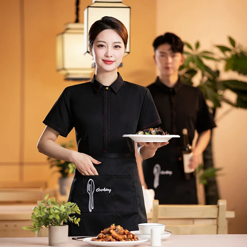 Hotel Restaurant Waiter Work Uniform Short Sleeve Summer Restaurant Catering Hot Pot Restaurant Work Uniform Milk Bar Work Cloth